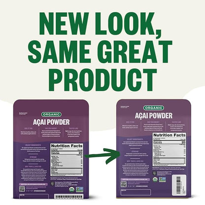 FGO Organic Acai Powder, 4oz Resealable Pouch, Freeze Dried Superfood Berry from Brazil, No Sugar & Additives,Great for Drinks, Smoothie, & Beverages, Non-GMO (Pack of 1)