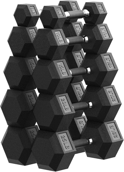 PAPABABE Hex Dumbbell Set 45-550 lb, Rubber Encased Home Gym Dumbbells, Weights Dumbbells for Women & Men, Hand Weight for Strength Training