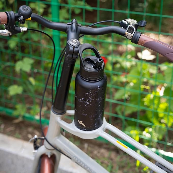 32 oz Insulated Water Bottle Stainless Steel Sport Bottles with 3 Lids,Marble Midnight