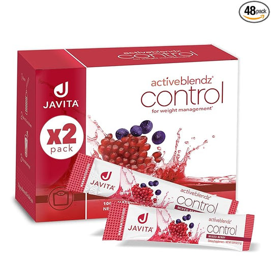 Javita Control Fruity (Acai, Pomegranate) Drink Mix Beverage with Slimming Herbs (Garcinia Cambogia, Gymnema Sylvestre) to Help Support Healthy Lifestyle, Appetite (2 Boxes/48 sticks)