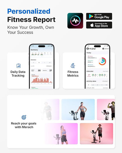 MERACH Exercise Bike, Brake Pad Stationary Bike with Exclusive App, Low Noise Indoor Cycling Bike with 300lbs Weight Capacity, Tablet Mount and Fitness Courses for Weight Loss