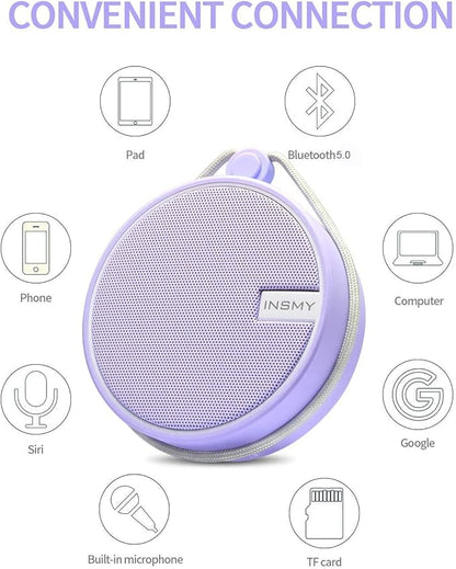 INSMY C12 IPX7 Waterproof Shower Bluetooth Speaker, Portable Small Speaker, Speakers Bluetooth Wireless Loud Clear Sound Support TF Card Suction Cup for Kayak Canoe Beach Gift (Purple)