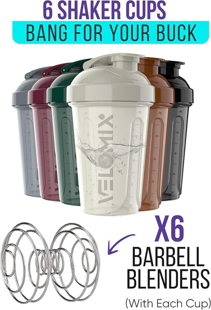 '-6 PACK- Shaker Cups for Protein Shakes 20 oz - 6x Wire Whisk | Leak Proof Protein Shaker Bottle for Protein Shakes, Shaker Bottle Pack for Pre & Post Workout, Shaker Cup (Mood Tones)