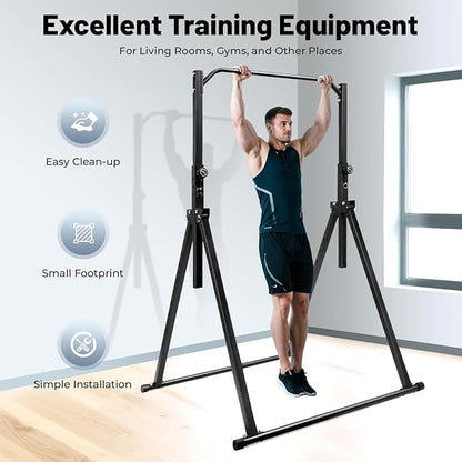 Foldable Power Tower Pull Up Bar Dip Station, 200kg/440.92lbs Triangular Pull Up Bar Station Adjustable, Multi-Function Strength Training Fitness Equipment for Home Gym