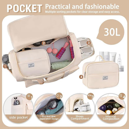 FIORETTO Women's Gym Duffle Bag with Shoes Compartment, 37L Capacity, Ideal for Travel, Gym, Sports, Duffel, Weekender