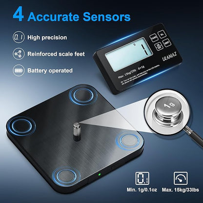 Food Scale with Detachable Display, 33lb Stainless Steel Kitchen Scales Digital Weight Grams and Ounces, Digital Food Scales for Kitchen, Baking Scale for Sourdough Bread Cooking, Weight Loss 1g/0.1oz