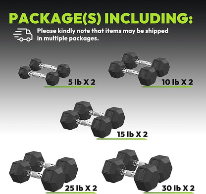 Hex Dumbbell Set, 30-480 lb Set Rubber Encased Exercise & Fitness Dumbbells, Weights Dumbbells Set, Hand Weight for Strength Training