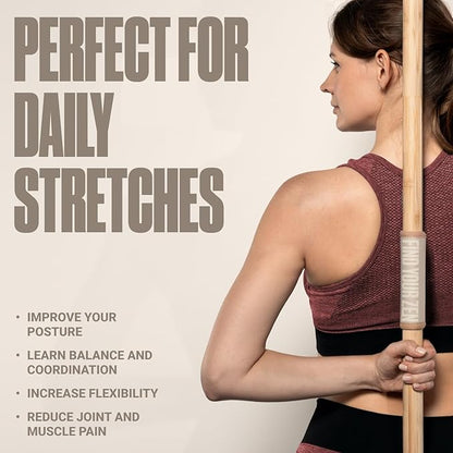 SportBit Bamboo Yoga Stick with Neck Pillow - Collapsible and Portable 5.1FT Mobility Stick and Exercise Stick - Fully Adjustable Yoga Accessories Perfect for Stretching, Posture Correction, Balance