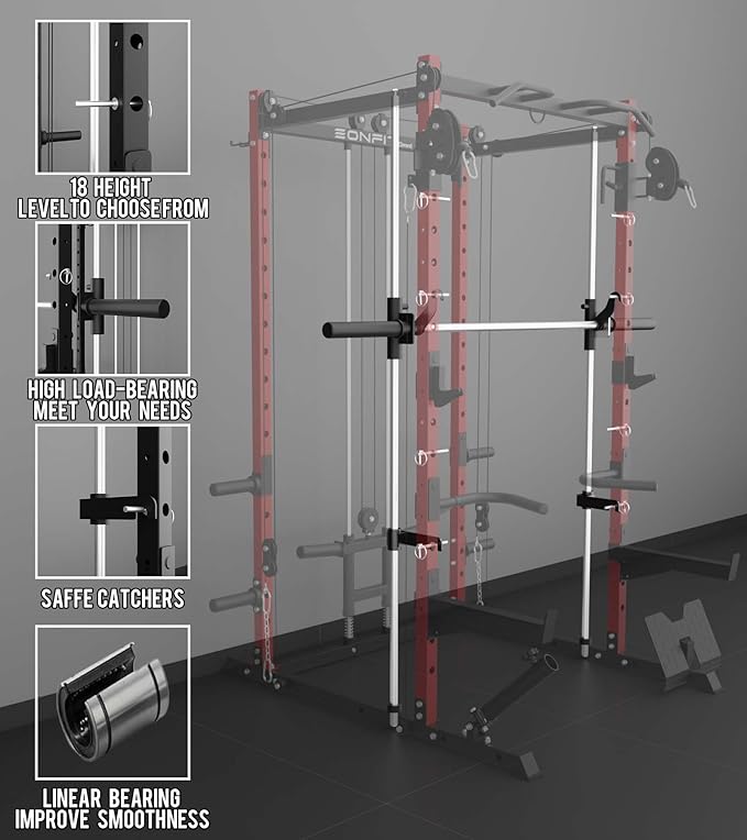 Eonfit E3 Smith Machine with 360°Rotating Arm for Home Gym Equipment, Multi-Function Power Cage Squat Rack with Cable Crossover LAT Pulldown Pulley System All in One