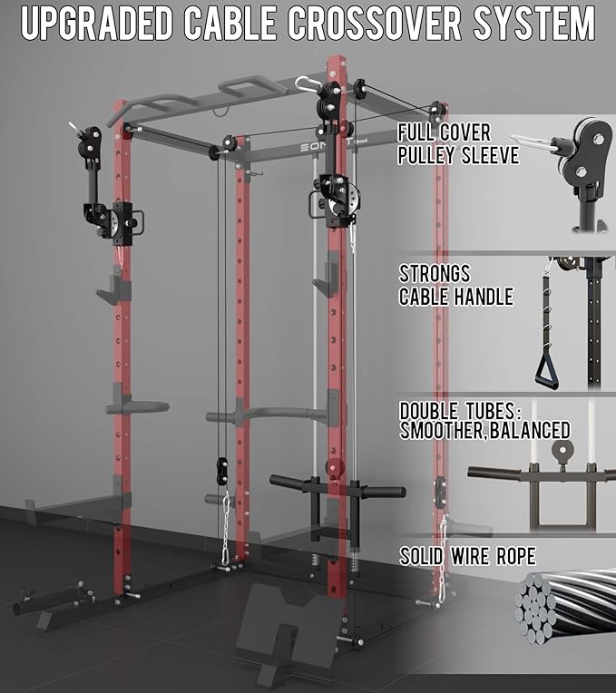 Eonfit E2 Power Cage，1500LB Squat Rack with Cable Crossover System.Multi-Function Power Rack for Home Gum.All-in-One Squat Rack with More Training Attachments
