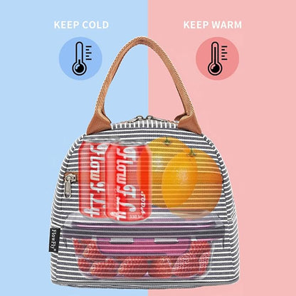 FlowFly Insulated Lunch Cooler Bag - Tote Bag Organizer for Women/Men, White&Black Stripe