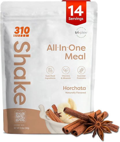 310 Nutrition All-In-One Meal Replacement Shake Powder - Plant-Based Protein Smoothie Blend w/High Fiber, Probiotics & Adaptogens - Low Carb, Vegan, Keto & Paleo Friendly - Horchata - 14 Srv