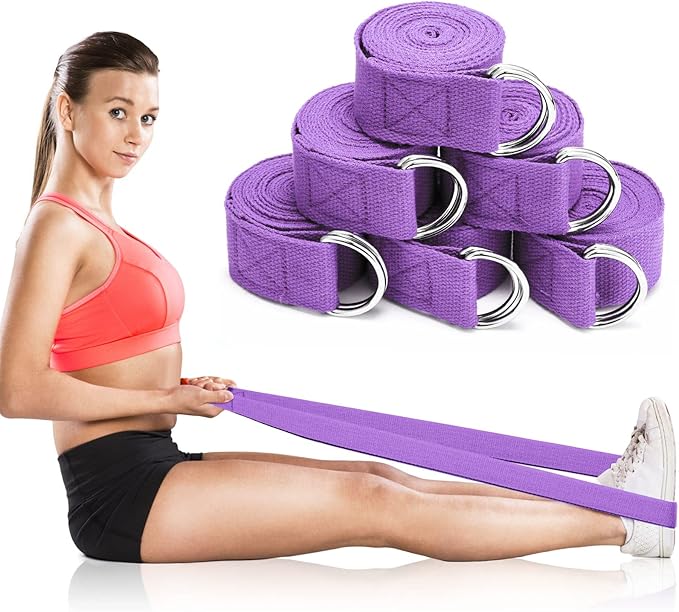 Leyndo 24 Pieces Yoga Strap Stretching Pilates Exercise Adjustable Straps 6 ft Non Elastic Yoga Belt with Adjustable D Ring Buckle for Pilates Gym Workouts Fitness