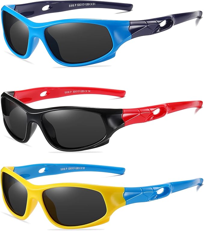 DYLB 3 Pack Flexible Kids Polarized Sunglasses For Boys Girls With Strap, Sport Sunglasses for Children Age 3-10.