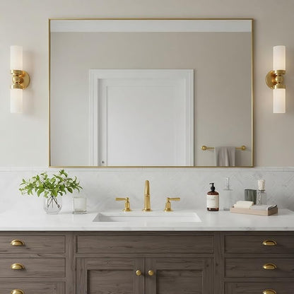 30x40 Inch Brass Bathroom Mirror for Wall, Aluminum Frame Rectangle Rectangular Vanity Mirror, Modern Large for Bedroom, Living Room, Horizontal or Vertical