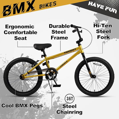 20 24 26 Inch BMX Race Bike Trident Bicycles Beginner-Level to Advanced Riders with 2 Pegs, Multiple Colors