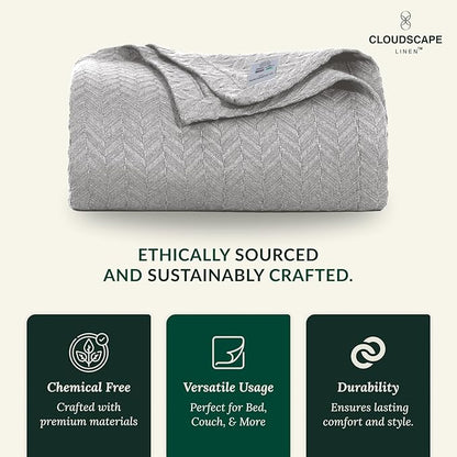 Herringbone Cotton Twin Blanket for Couch, Bed,Sofa, Home Decor, Soft, Lightweight, All-Season Bed Blanket, 68 x92, Light Grey