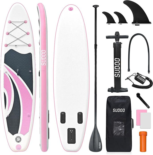 Inflatable Stand Up Paddle Board 10‘x30‘‘- Ultra-Light SUP with Backpack, Pump, Paddle, Coil Leash, 3 Fins, Repair Kit, Stable Design, Non-Slip EVA Deck for Adults & Youth