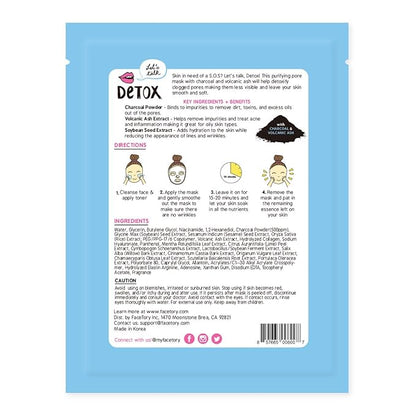 FACETORY K Beauty Face Mask Skin Care - LET'S TALK DETOX PURIFYING Sheet Mask with Charcoal & Volcanic Ash | Pore Refining Charcoal Face Mask (10 Pack)