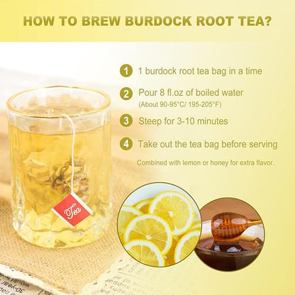 FullChea - Burdock Root Tea Bags, 40 Teabags, 2.5g/bag - Premium Burdock Root - Non-GMO - Naturally Caffeine-free Herbal Tea - Aid in Digestion & Improving Liver Health