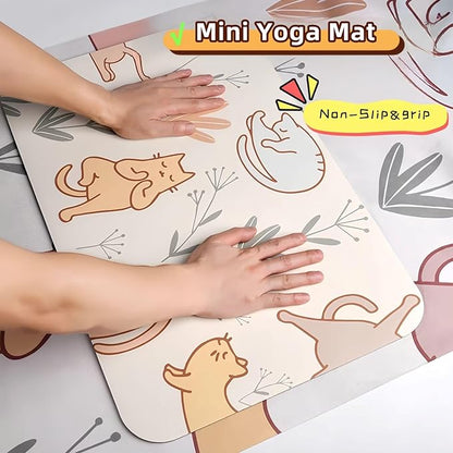 Mini Yoga Mat with Playful Cat Design, Yoga Knee Pads,Double-Sided Non-Slip, Meditation,Exercise Mat for Women&family use,White