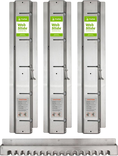 3-Pack Basics Rail System with Storage Rack, Stainless Steel - Perfect for Dynamic Warm-ups, CrossFit, Stretching, and Strength Building - Physical Rehab Equipment for Clinic, Home, or Gym