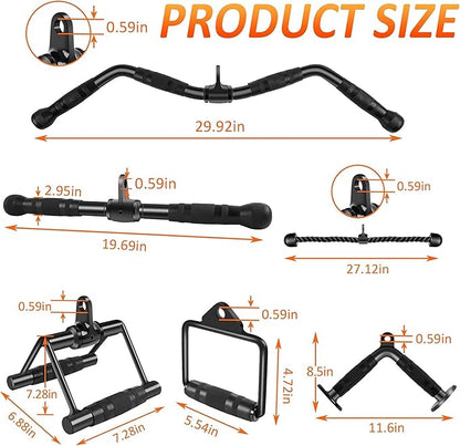 LAT Pulldown Bar Attachments, Cable Machine Accessories for Home Gym, Triceps Rope Pull Down Equipment Weight Fitness & Power Exercise Set for Arm Strength Workout Training