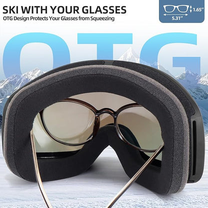 Freela Ski Goggles OTG Men Women, Over Glasses Snow Snowboard Sports Goggles for Adult Youth 100% UV400 Protection Anti Fog