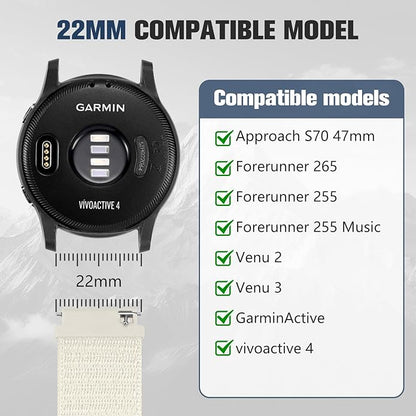 18mm 20mm 22mm Hook and Loop Watch Band Compatible with Garmin Vivoactive 5/ Vivoactive 6/ Vivoactive 3, Soft Nylon Breathable Sport Strap for Venu 2S/ Venu3S/ Forerunner 265s,Venu 3/ Venu 2 Men Women