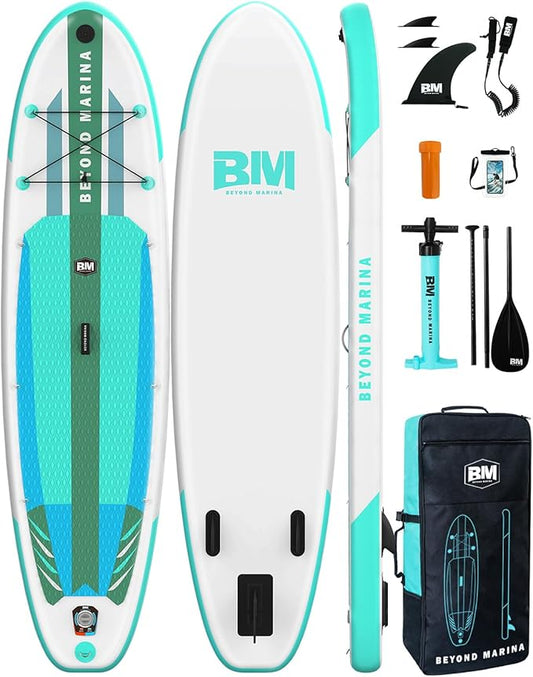 BM Paddle Board Inflatable Stand Up Paddle Board, SUP Paddleboard for Adult, Premium Accessories | Non-Slip EVA Deck & Foam Handles, Camera Mount, Double Action Pump, 85L Travel Backpack