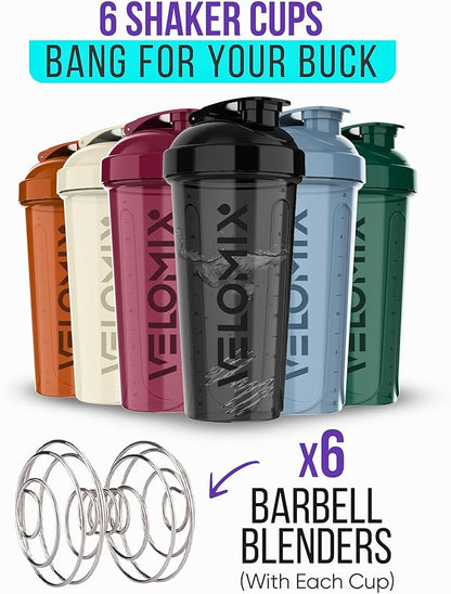 '-6 PACK- 28 oz Protein Shaker Bottle for Protein Mixes - 6x Wire Whisk | Leak Proof Shaker Cups for Protein Shakes | Protein Shaker Bottle Pack | Protein Shake Cup (Earth Tones Collection)