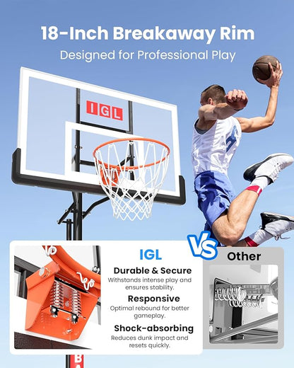 IGL In ground Basketball Hoops Outdoor, 10ft Height Adjustable Basketball Goal In ground with Shatterproof Backboard and Pro-Style Rim