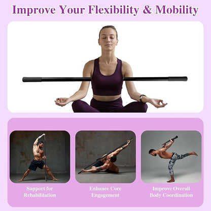 5ft Yoga Stick - Sturdy Steel Adjustable Stretching Stick for Mobility,Flexibility & Balance | Non-Slip Ends & Foam Handles | Exercise Pole for Fitness,Physical Therapy,Posture Correction