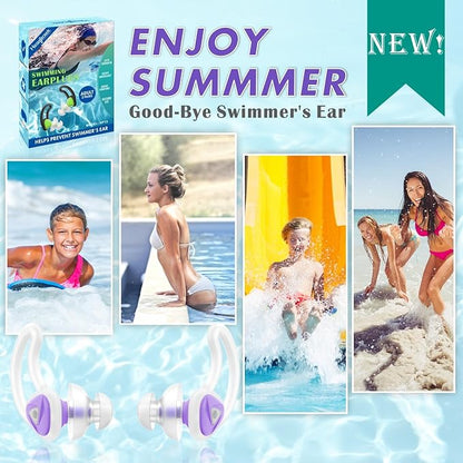 Hearprotek [2 Pairs] Swimmer Ear Plugs, Custom-fit Water Protection Adult Swimming earplugs for Swimmers Pool Shower Bathing and Other Water Sports (Purple)