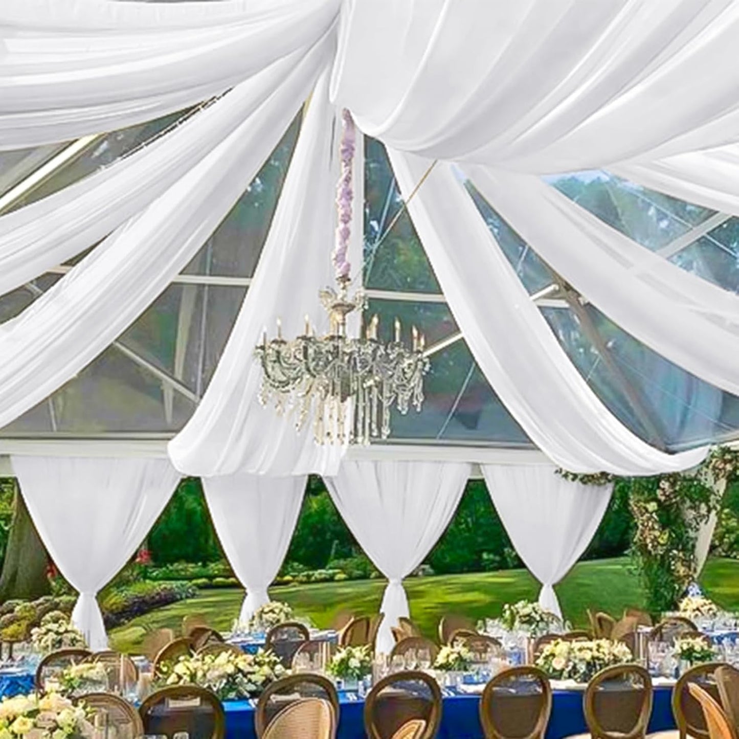 10 Panels White Ceiling Drapes for Wedding 5ftx10ft Sheer Drapery Chiffon Fabric Arch Draping Curtains for Party Ceremony Birthday Baby Shower Reception Stage Ceiling Decorations