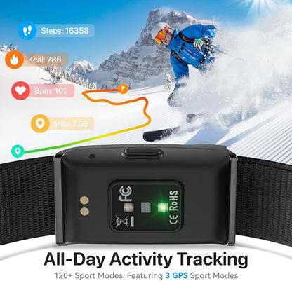 Health Fitness Tracker, Wearable Smart Bracelet for Men Women, Continuous Sleep/Heart Rate/Stress/Blood Pressure Monitor, IP68 Waterproof 120+Sports Modes, 2 Pack Bands, Free App for Android iPhone