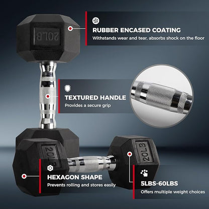 RITFIT 300/350/450/650/180/200/210 LB Rubber Hex Dumbbells Set with Optional Dumbbell Rack, Multi Weight Set to Choose, Ideal for Home Gym and Fitness