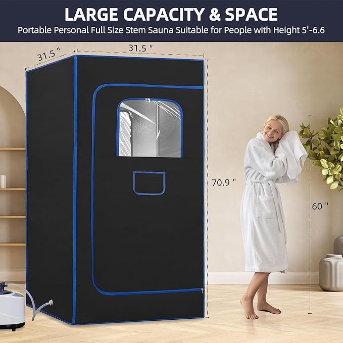 BOCHPOWER Portable Steam Sauna for Home, Sauna Tent Sauna Box with 3.0L Steamer, Remote Control, Folding Chair, 9 Levels