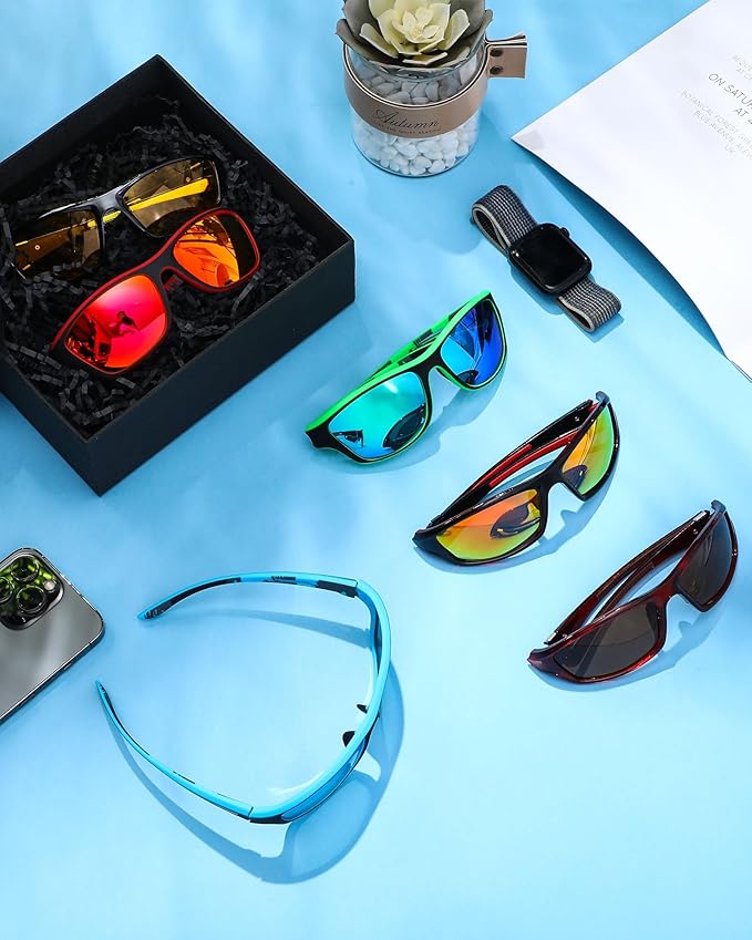 Frienda 6 Pack Polarized Sport Sunglasses for Men Multipack Fit over Glasses Pack Lot Set Men's Sport Fishing Eyeglasses