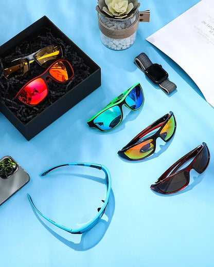 Frienda 6 Pack Polarized Sport Sunglasses for Men Multipack Fit over Glasses Pack Lot Set Men's Sport Fishing Eyeglasses