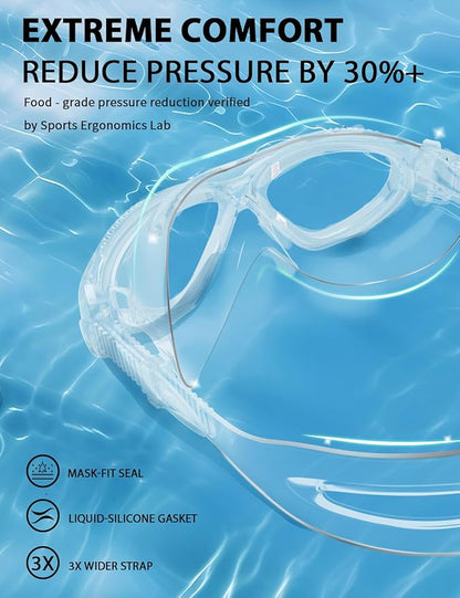 180°Panoramic Swim Goggles Adult, Ultra-Comfort Liquid Silicone Anti-Fog/UV Pool & Outdoor Women Men Youth