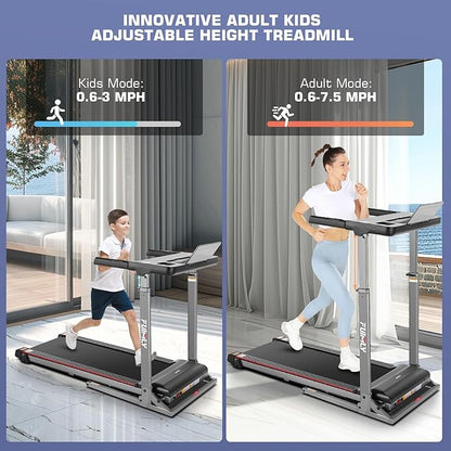 Treadmill with Desk Workstation & Adjustable Height, 300 LBS Weight Capacity, Folding Treadmill with 3 Level Incline, Bluetooth Speaker & App, Portable 2.5HP Walking Pad with Desktop for Home Office