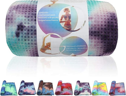 Yoga Towels , Non Slip Hot Yoga Towel Skidless Waffle Texture, 100% Absorbent Odorless Microfiber Yoga Blanket, Standard Sized 24 inchx72 inch Mat Towel,for Hot Yoga, Bikram, Pilates (Green & Pink)