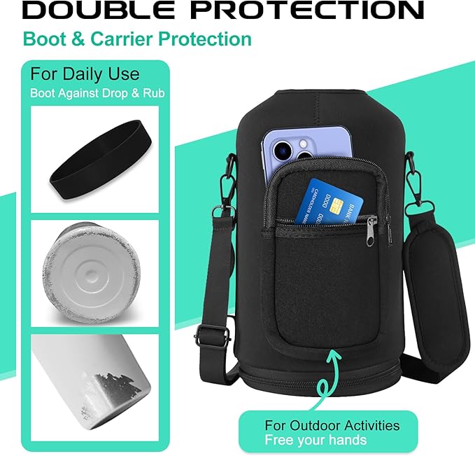 128OZ Insulated Water-Bottles with Strap - 1 Gallon Large Water Jug with Straw & Spout Lid, Stainless Steel Water Bottle Leak Proof, Cold-48h Hot-24h Metal Water Flask w/Paracord Handle, Carrier Bag