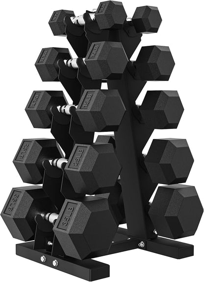 Hex Dumbbell Sets with Rack, 60-550 lb Rubber Encased Exercise & Fitness Dumbbells Set with Rack Option, Hand Weight for Strength Training, Weight Dumbbells