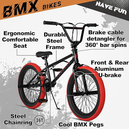 Freestyle BMX Bike, 18 20 Inch Kids Bicycle for 5-13 Years Old Kids and Beginner Level Rider, Multiple Colors