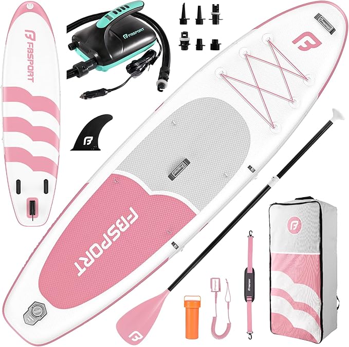 FBSPORT 11FT Premium Inflatable Stand Up Paddle Board with Electric Pump, Yoga Board with SUP Accessories & Carry Bag | Wide Stance, Surf Control, Non-Slip Deck, Leash and Paddle for Youth & Adult