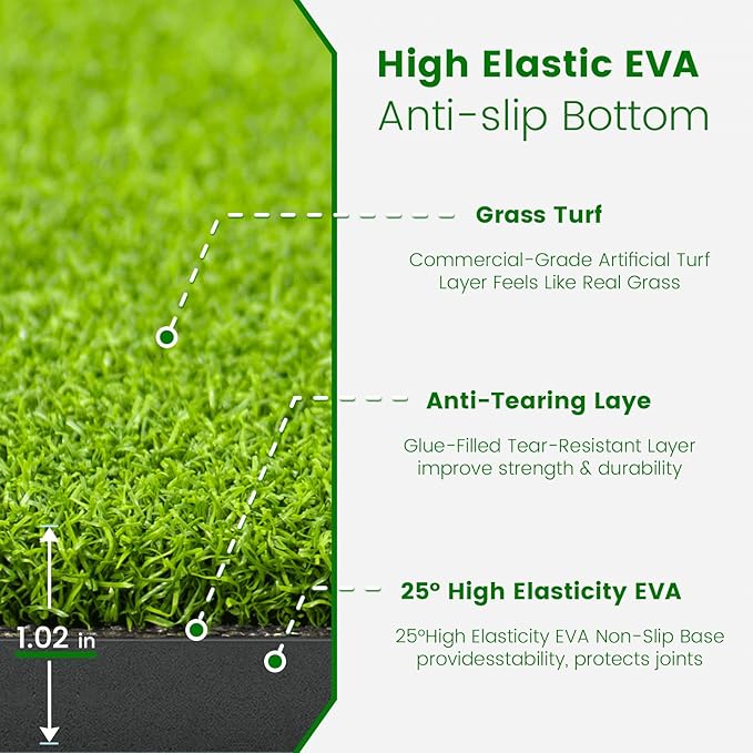 Golf Hitting Mat with Ball Tray, 5x4 & 6x4 ft, 26mm/31mm Thick, Standard & Alignment Line Options, Premium Golf Practice Mat for Indoor Outdoor Swing & Chipping