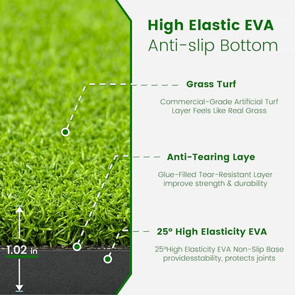 Golf Hitting Mat with Ball Tray, 5x4 & 6x4 ft, 26mm/31mm Thick, Standard & Alignment Line Options, Premium Golf Practice Mat for Indoor Outdoor Swing & Chipping