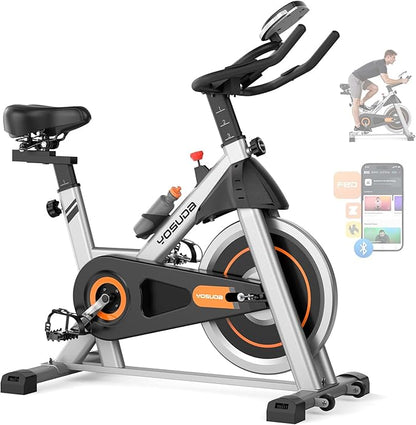YOSUDA Exercise Bike, Brake Pad Stationary Bike for Home with Exclusive App, Magnetic Indoor Cycling Bike with 300 lb Weight Capacity, Low Noise, Tablet Holder and Fitness Courses for Weight Loss